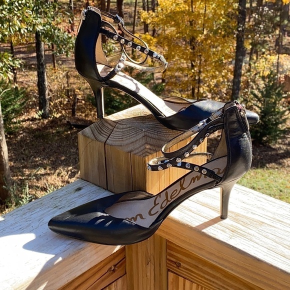 Sam Edelman Orla Black Leather Studded Pumps 3” Heels Size 8M - Picture 1 of 10